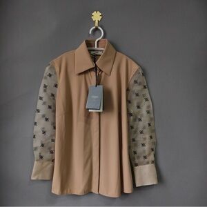 🚩steal authentic Fendi Beige Top with Sheer Accents